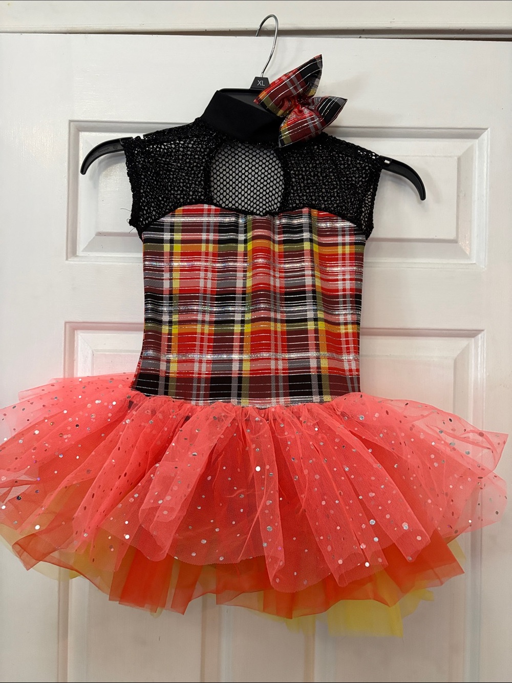 Girls A Wish Came True Red Plaid Tutu Dance Costume with Black Mesh